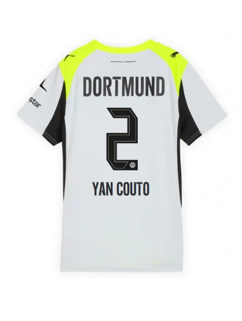 Ženski Nogometna dresi replika Borussia Dortmund Yan Couto #2 Gostujoči 2025-26 Kratek rokav Ženski Nogometna dresi replika Borussia Dortmund Yan Couto #2 Gostujoči 2025-26 Kratek rokav